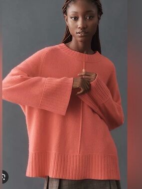 Anthropologie Maeve 100% Cashmere Chandler Oversized Crew Sweater Coral Pink XS